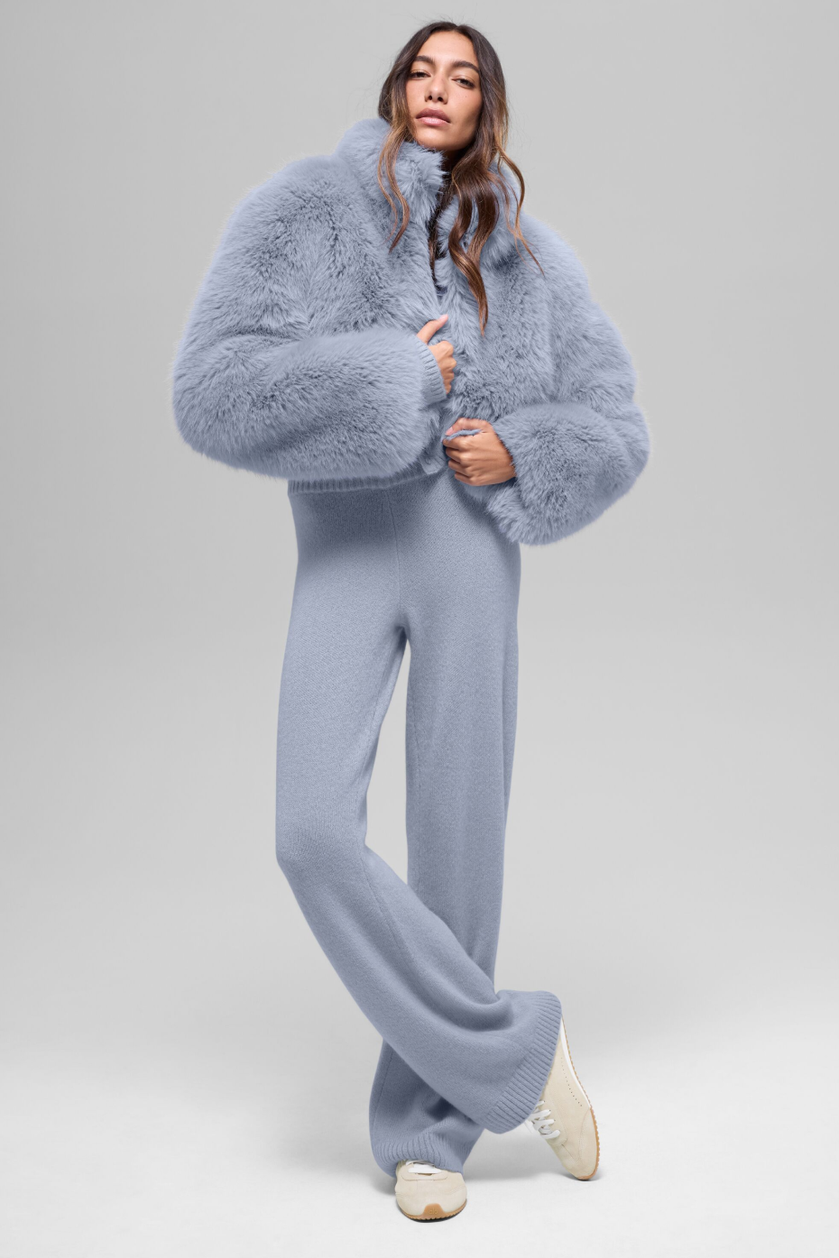 Opulent Faux Fur Cropped Jacket - Winter Frost