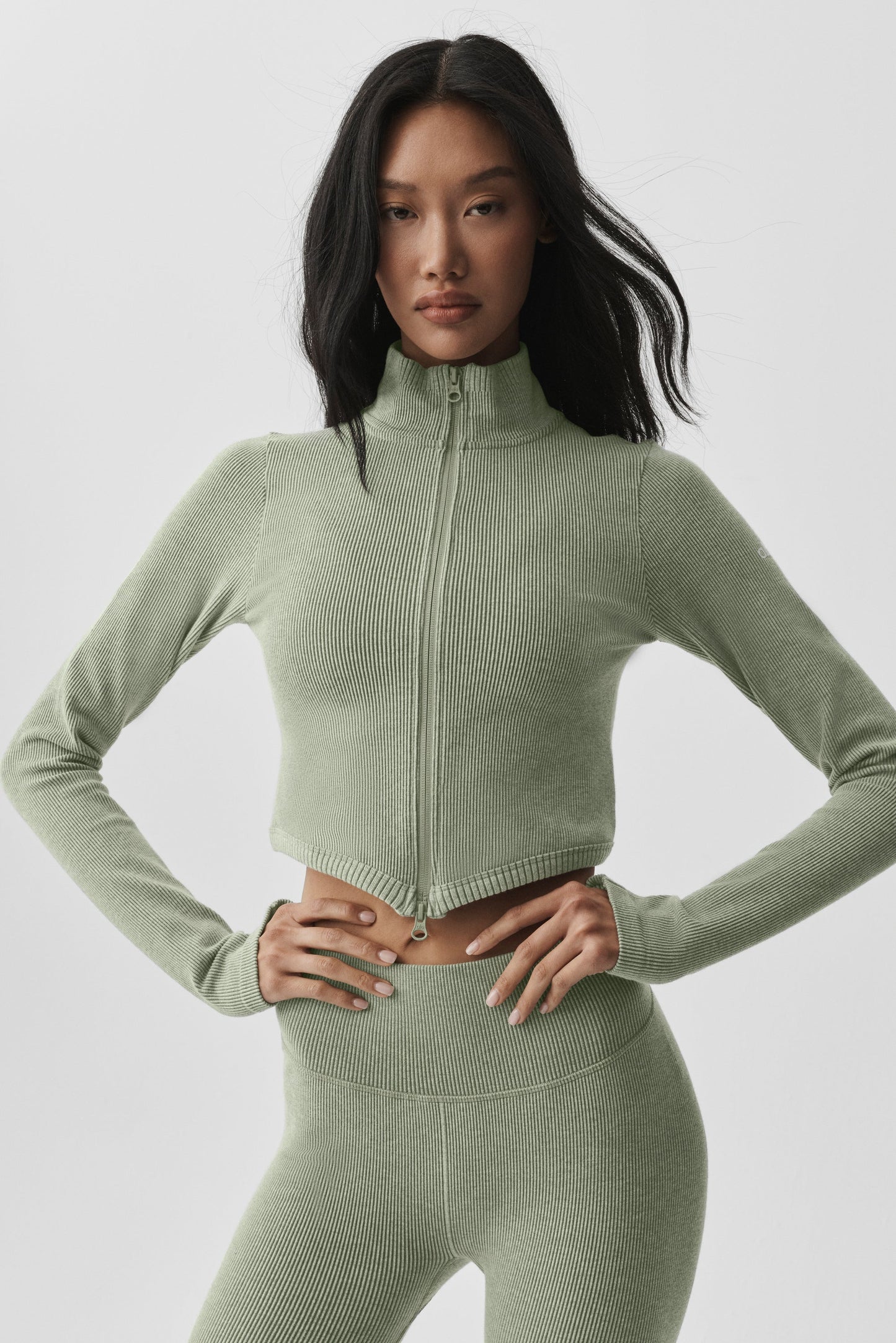 Seamless Two Tone Rib Jacket - Dune Grass Heather